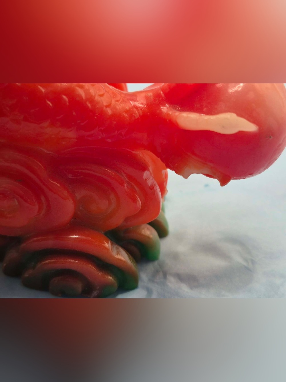 Vintage Chinese Dragon Statue - Orange Red Sculpture Lucite Feng Shui Decor - Picture 11 of 17